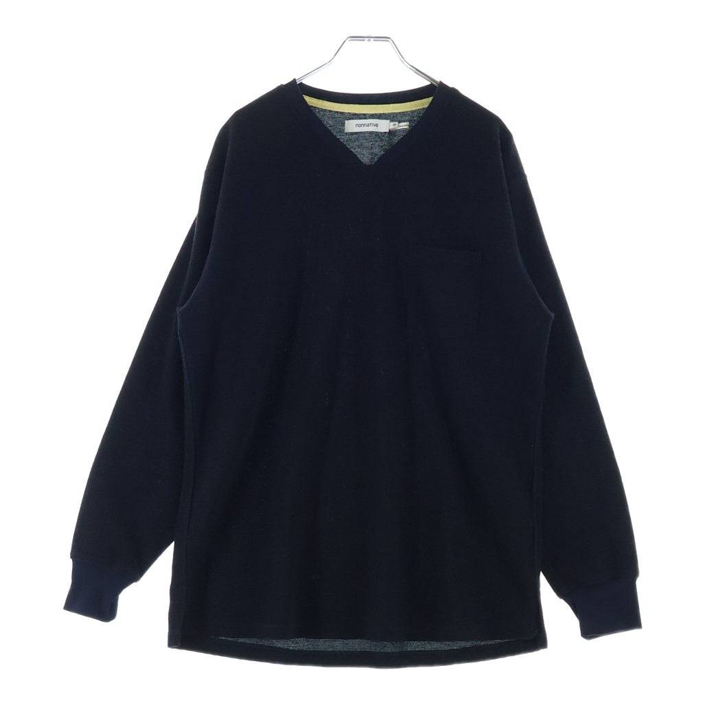 nonnative(ノンネイティブ) 23SS DWELLER L/S V NECK TEE WOOL T/C JERSEY ドウェラー Vネック長袖 Tシャツ カットソー ウール ネイビー NN-C4207