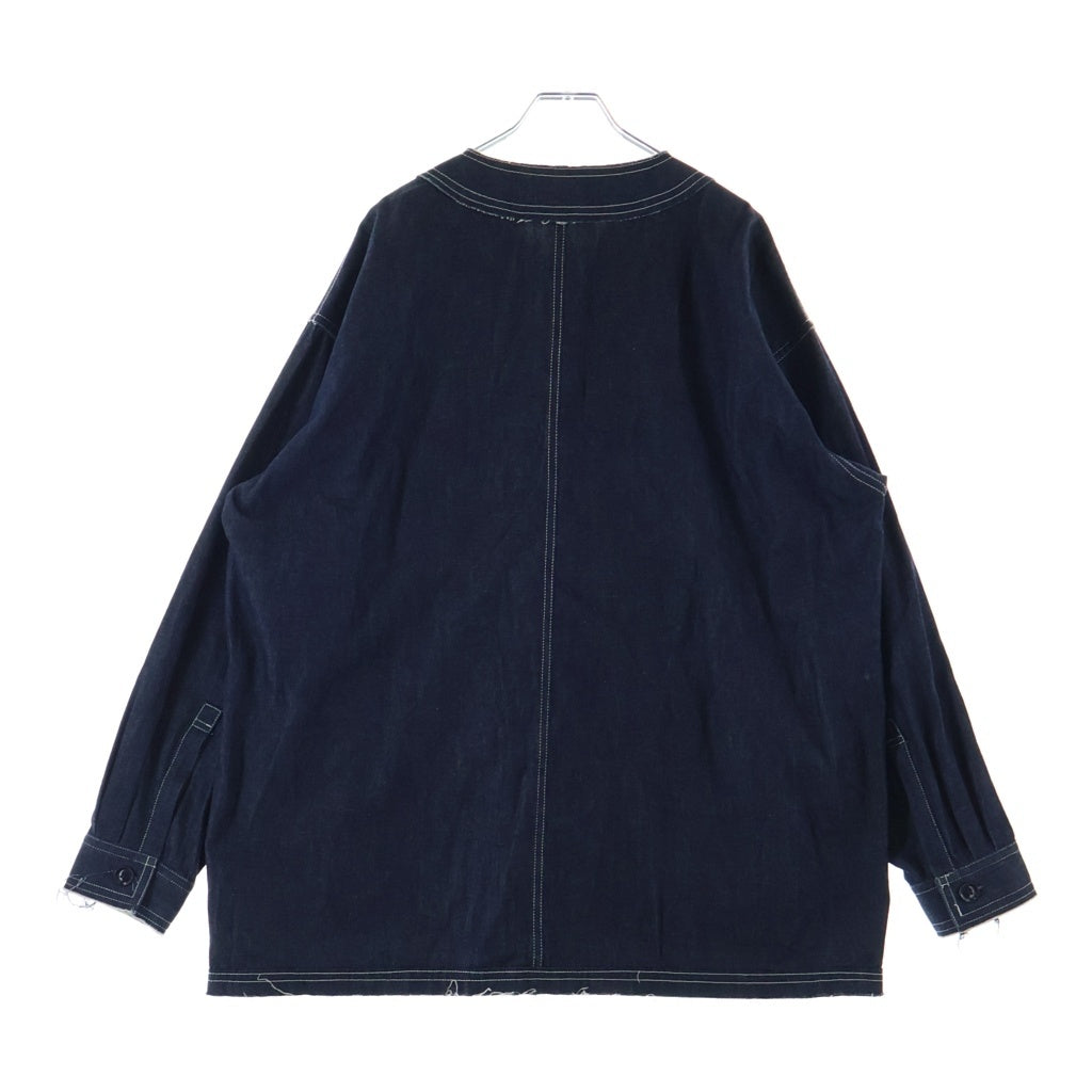 s'yte(サイト) 18SS カットオフ ノーカラー デニム カバーオール ジャケット ダメージ ネイビー UW-B42-087