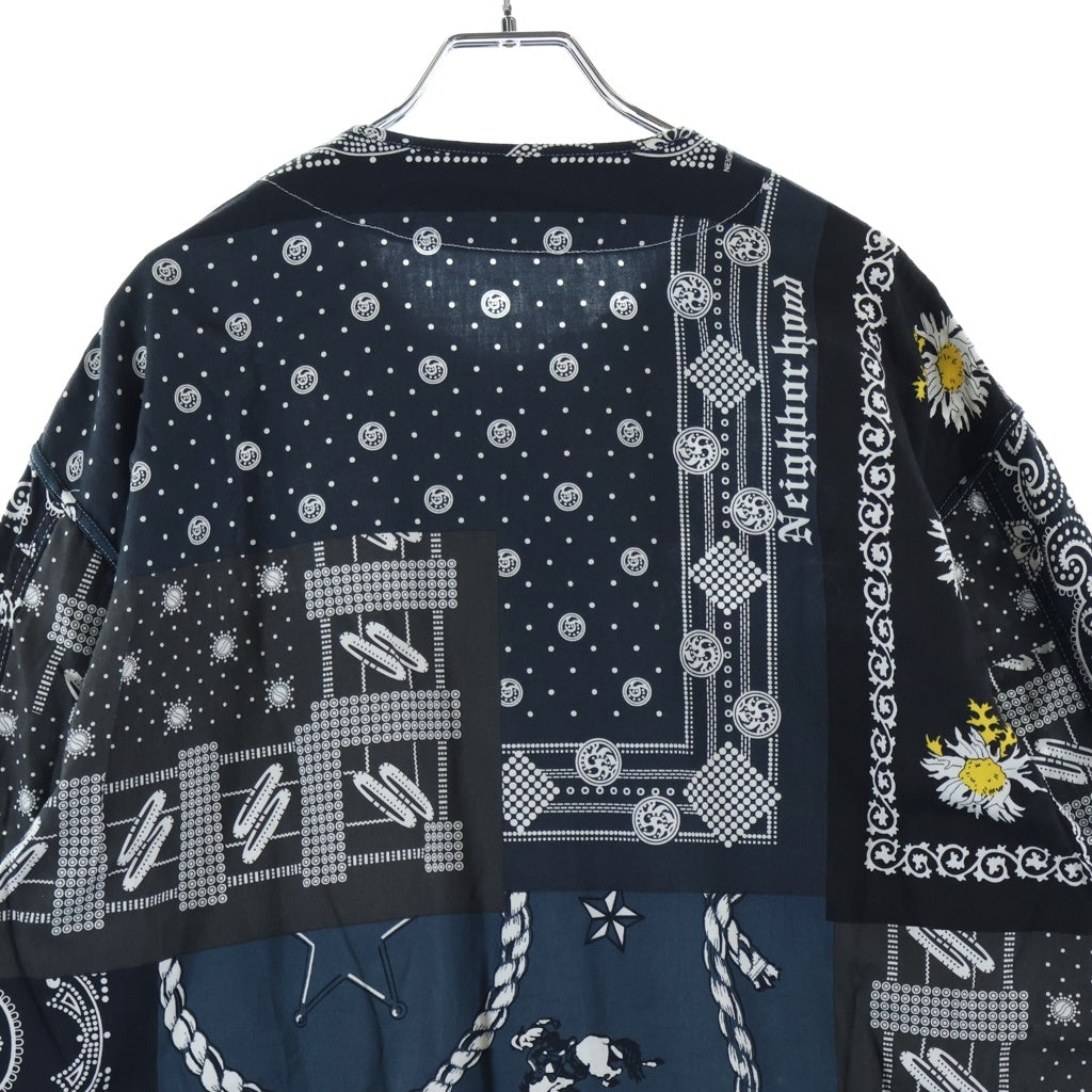 NEIGHBORHOOD(ネイバーフッド) 21SS BANDANA NC バンダナ柄ノーカラー長袖シャツ ペイズリー柄 ネイビー コットン 211AQNH-SHM07