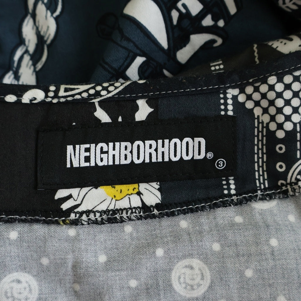 NEIGHBORHOOD(ネイバーフッド) 21SS BANDANA NC バンダナ柄ノーカラー長袖シャツ ペイズリー柄 ネイビー コットン 211AQNH-SHM07