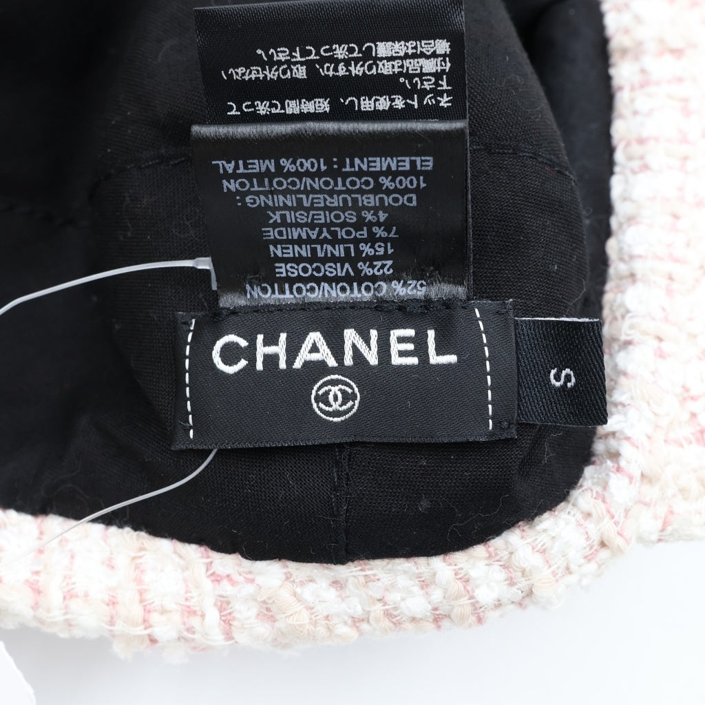 CHANEL(シャネル) ココマーク ツイードキャスケット 帽子 コットン ビスコース リネン ライトピンク レディース