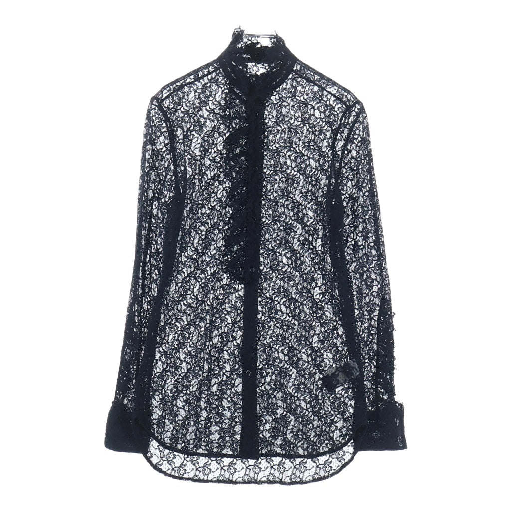NO BRAND(ノーブランド) ERMANNO SCERVINO(エルマンノ シェルヴィーノ) レースデザイン 長袖シャツ ブラウス コットン ナイロン イタリア製 ブラック レディース