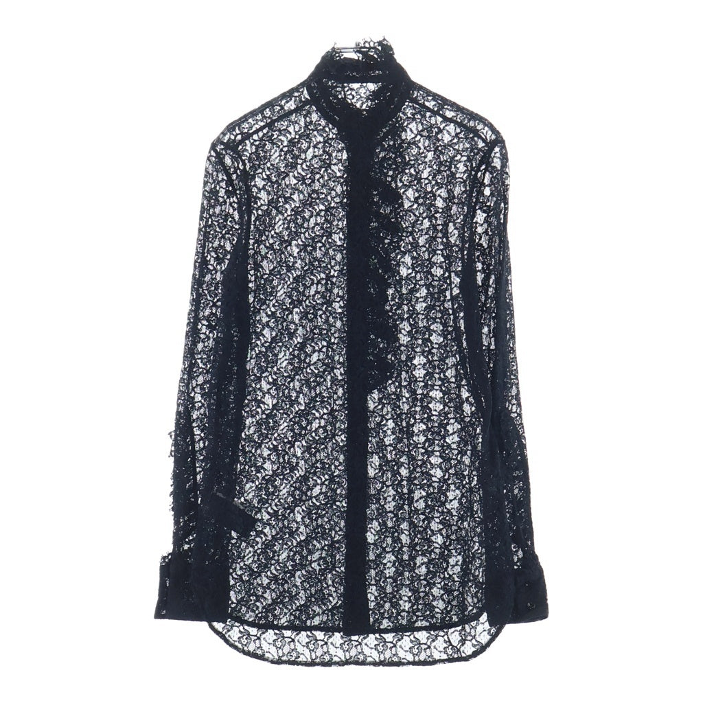 NO BRAND(ノーブランド) ERMANNO SCERVINO(エルマンノ シェルヴィーノ) レースデザイン 長袖シャツ ブラウス コットン ナイロン イタリア製 ブラック レディース