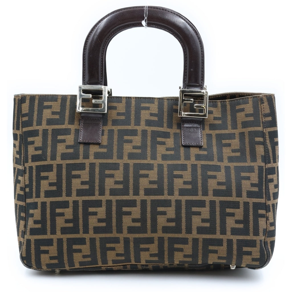 FENDI(フェンディ) ズッカ キャンバス×レザー シルバー金具 ハンドバッグ トートバッグ ブラウン レディース