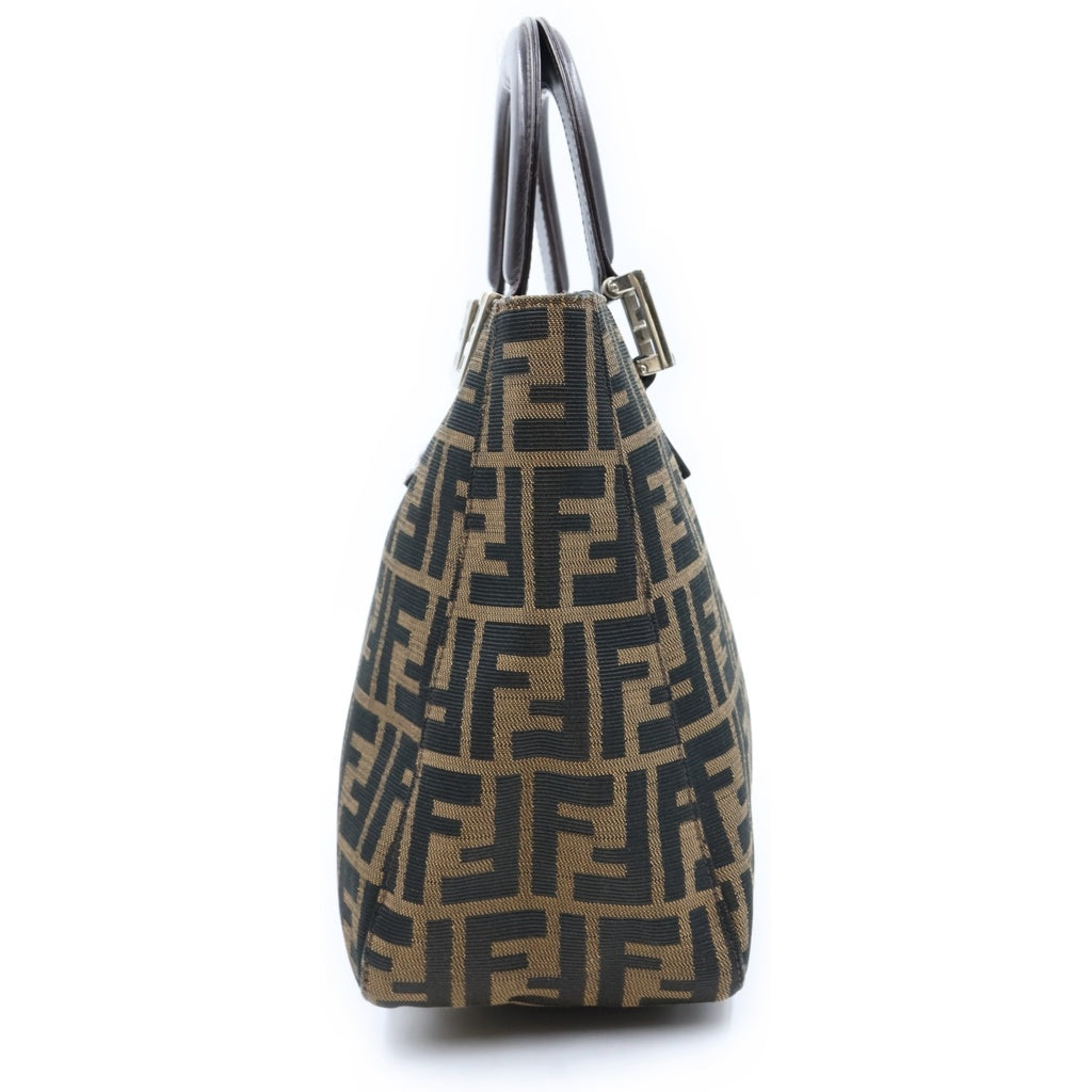 FENDI(フェンディ) ズッカ キャンバス×レザー シルバー金具 ハンドバッグ トートバッグ ブラウン レディース