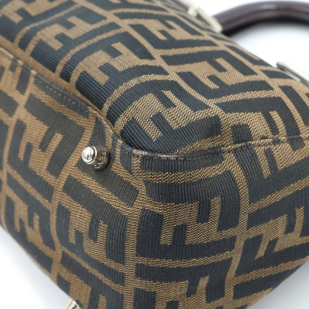 FENDI(フェンディ) ズッカ キャンバス×レザー シルバー金具 ハンドバッグ トートバッグ ブラウン レディース