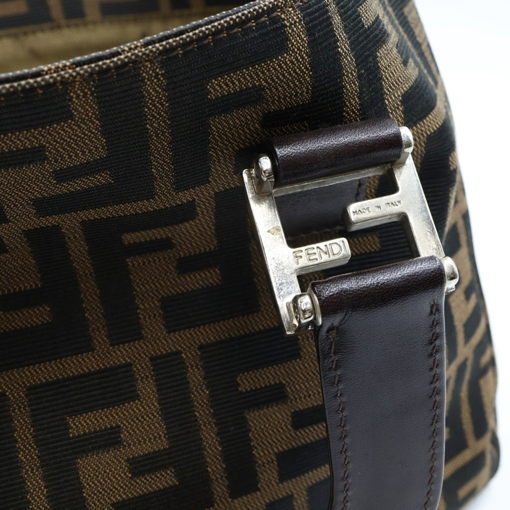 FENDI(フェンディ) ズッカ キャンバス×レザー シルバー金具 ハンドバッグ トートバッグ ブラウン レディース