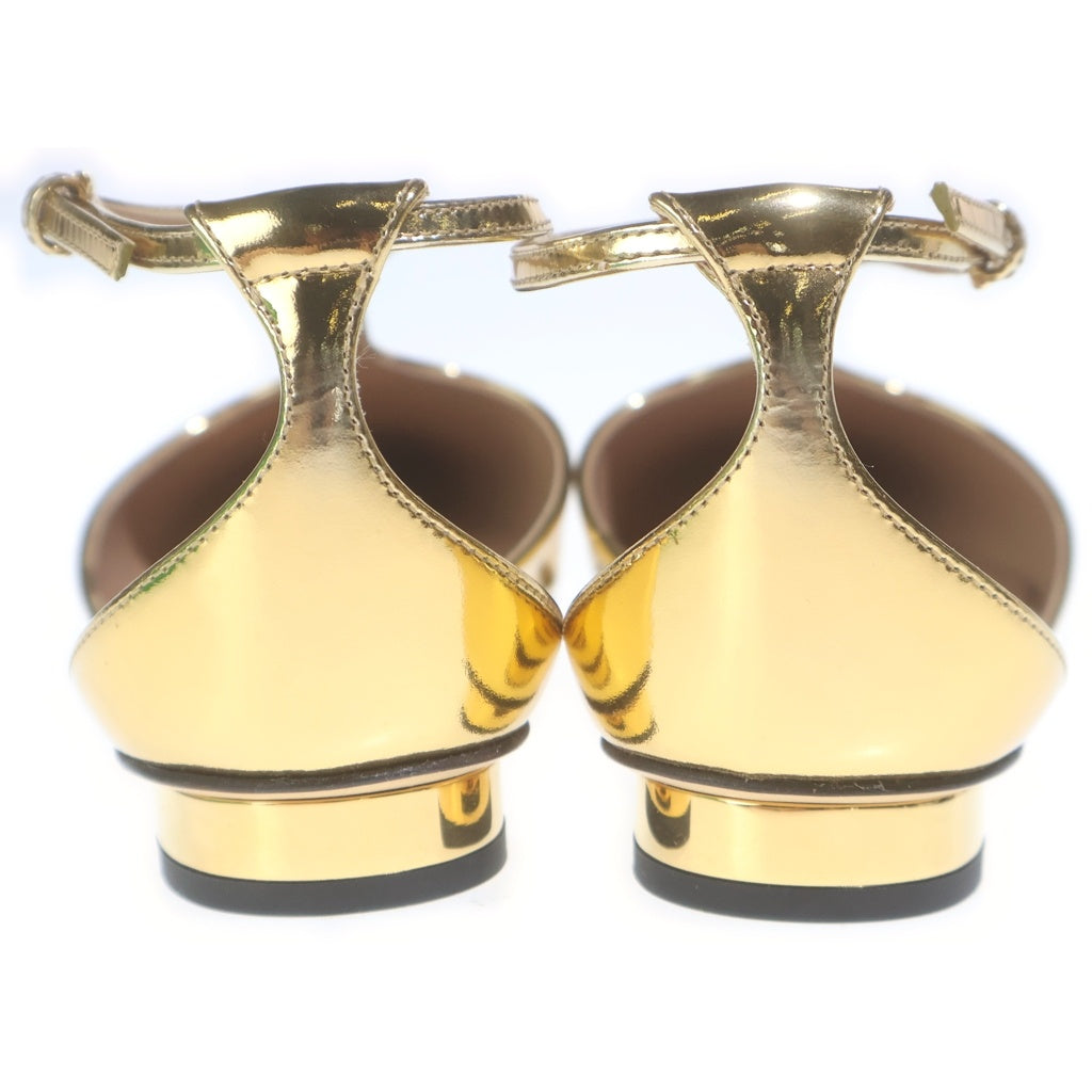 BOTTEGA VENETA(ボッテガヴェネタ) ロケット ポインテッドトゥ メタリックレザー ストラップ フラット パンプス シューズ ゴールド レディース
