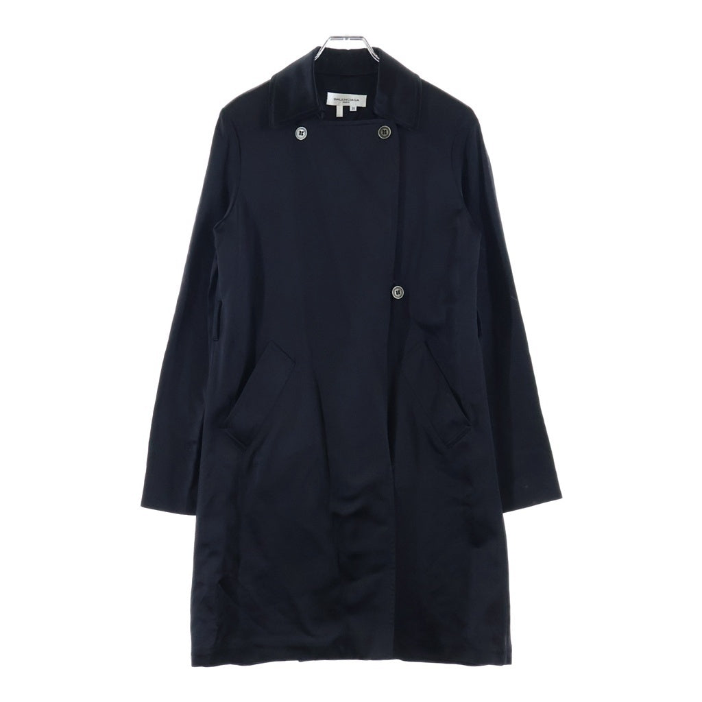 BALENCIAGA(バレンシアガ) シルク ダブルブレスト トレンチ ロング コート ブラック 111033 レディース