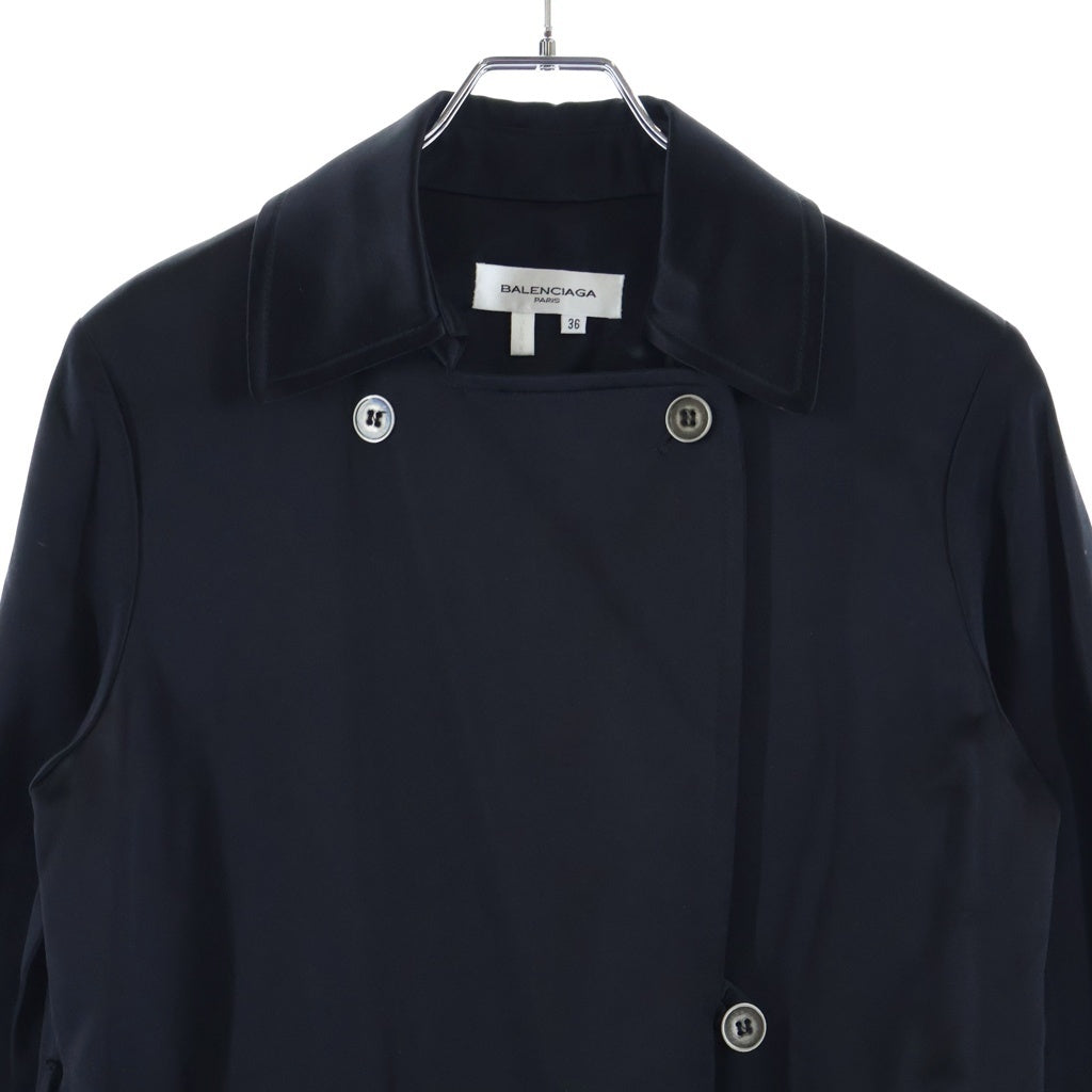 BALENCIAGA(バレンシアガ) シルク ダブルブレスト トレンチ ロング コート ブラック 111033 レディース