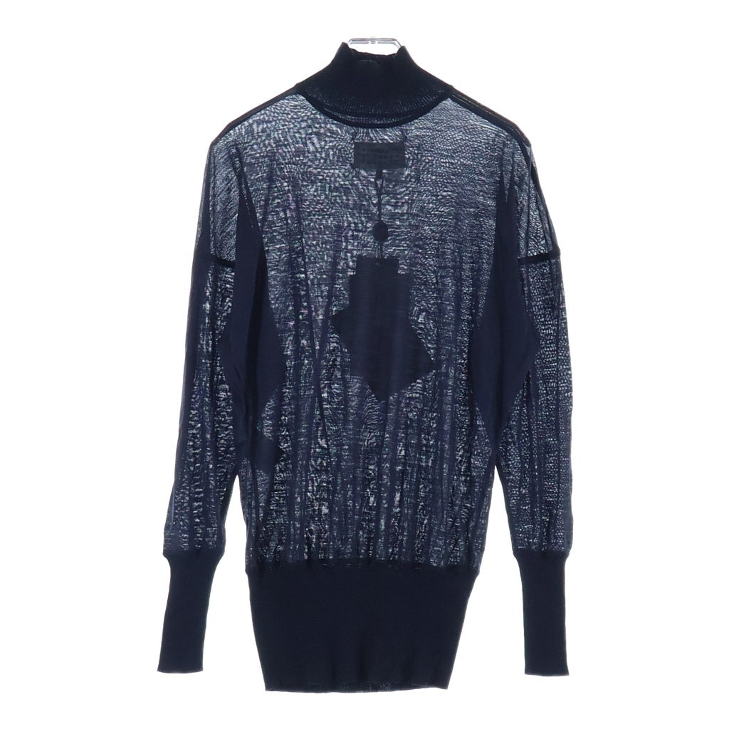 Maison Margiela(メゾンマルジェラ) 15SS シアー切り替え タートルネック ウール プルオーバー 長袖ニット セーター ネイビー レディース S31GC0434 S22596