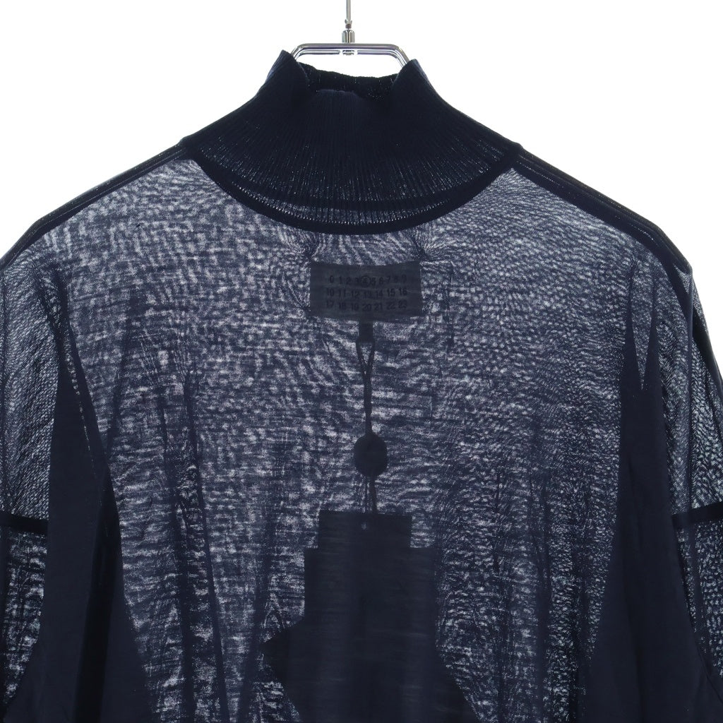 Maison Margiela(メゾンマルジェラ) 15SS シアー切り替え タートルネック ウール プルオーバー 長袖ニット セーター ネイビー レディース S31GC0434 S22596