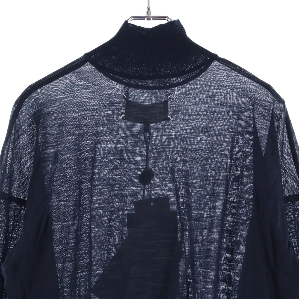Maison Margiela(メゾンマルジェラ) 15SS シアー切り替え タートルネック ウール プルオーバー 長袖ニット セーター ネイビー レディース S31GC0434 S22596