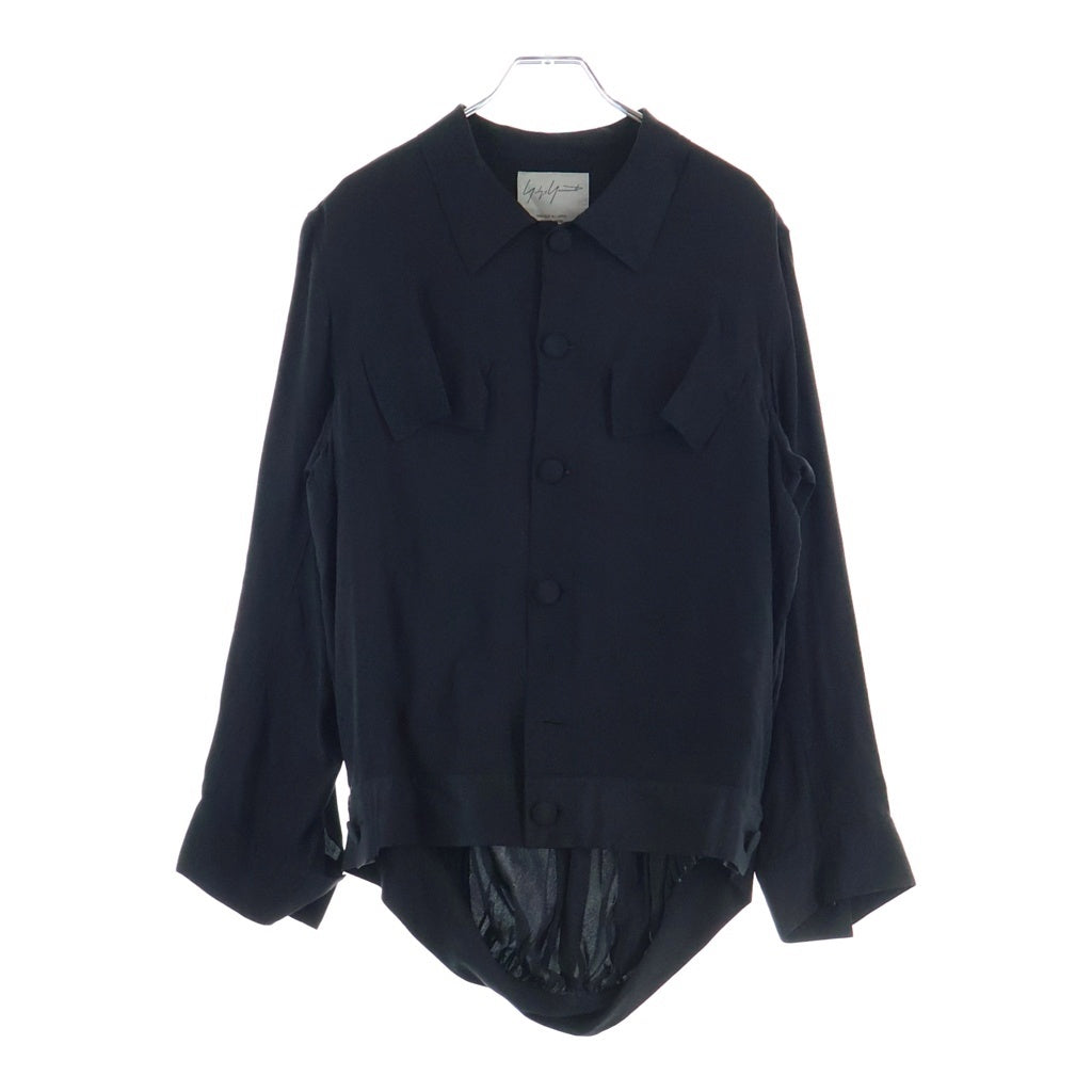 Yohji Yamamoto(ヨウジヤマモト) 10SS くるみ釦 シルク バックギャザー 長袖 シャツジャケット ブラック FJ-J14-401 レディース