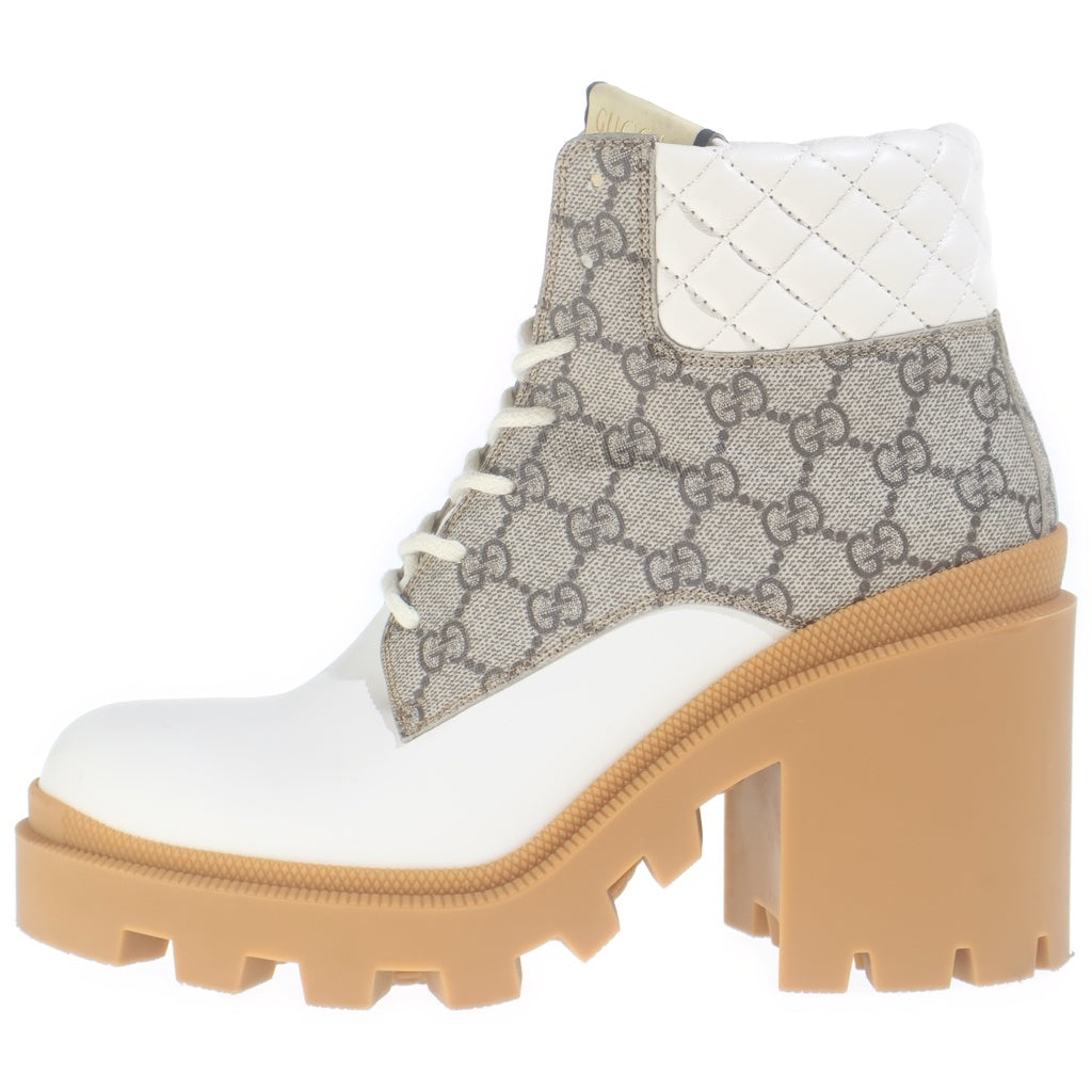 GUCCI(グッチ) GGスプリーム アンクルブーツ ベージュ×ホワイト PVC×レザー 659691 レディース