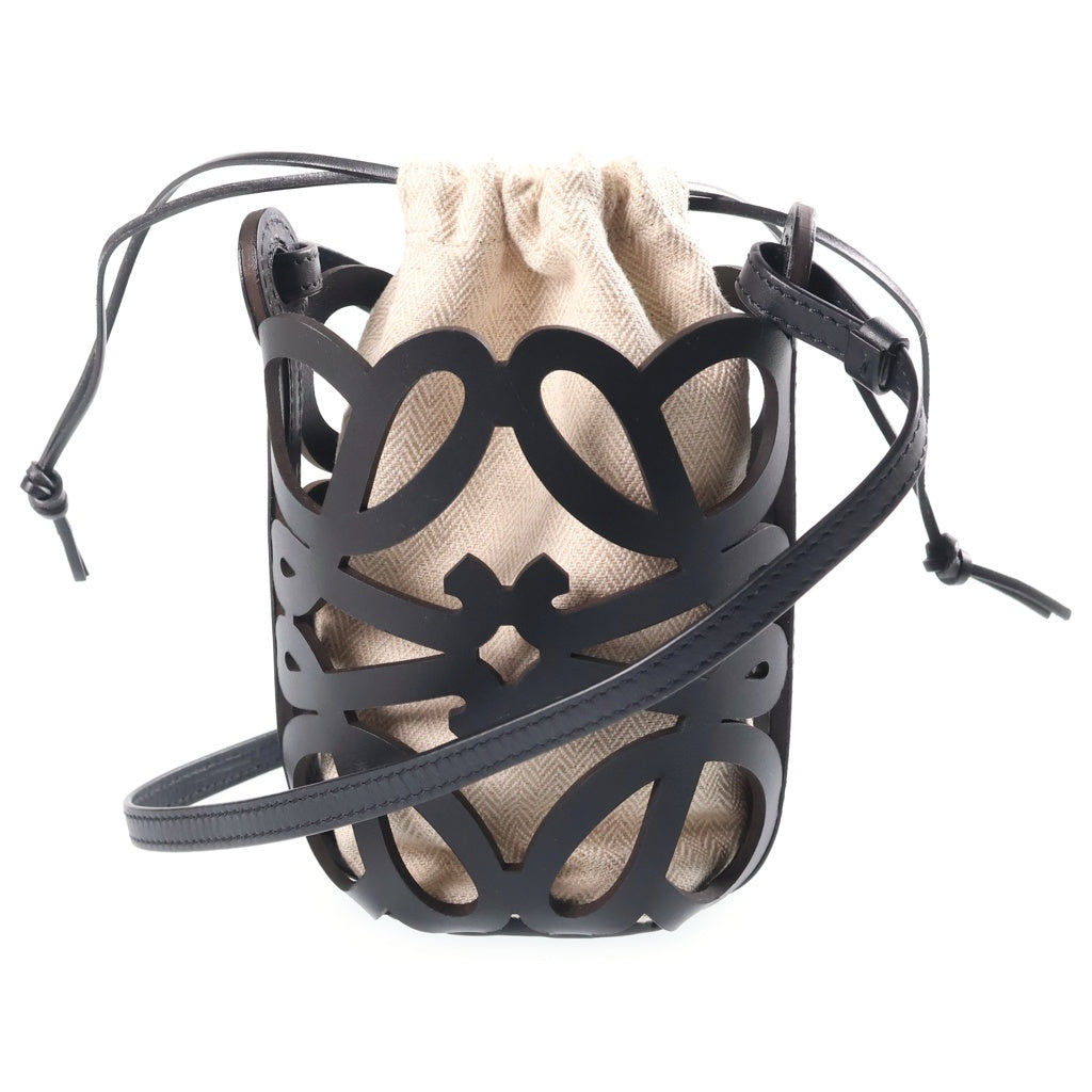 LOEWE(ロエベ) アナグラム カットアウトポケット ショルダーバッグ ブラック×ベージュ キャンバス×レザー レディース