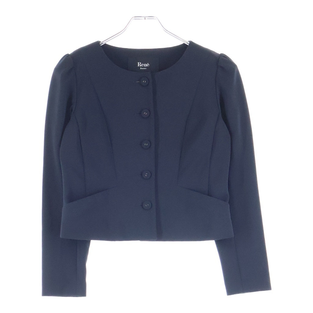 Rene(ルネ) くるみボタン ノーカラージャケット ネイビー 5813040 レディース