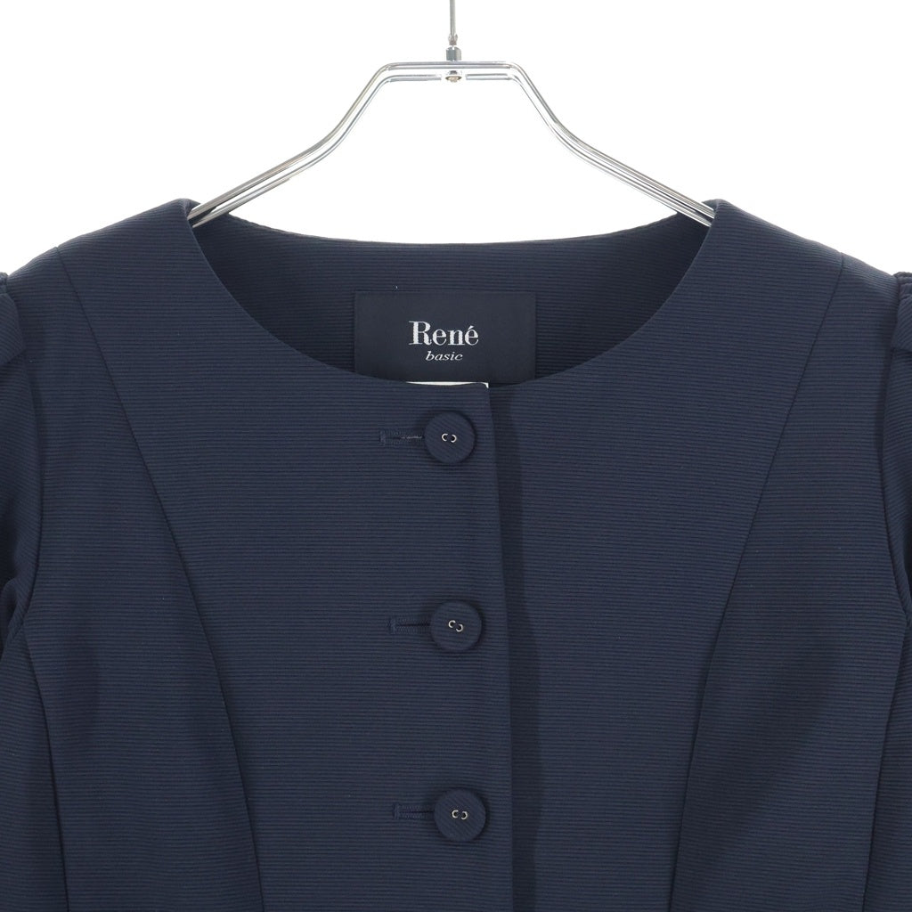 Rene(ルネ) くるみボタン ノーカラージャケット ネイビー 5813040 レディース