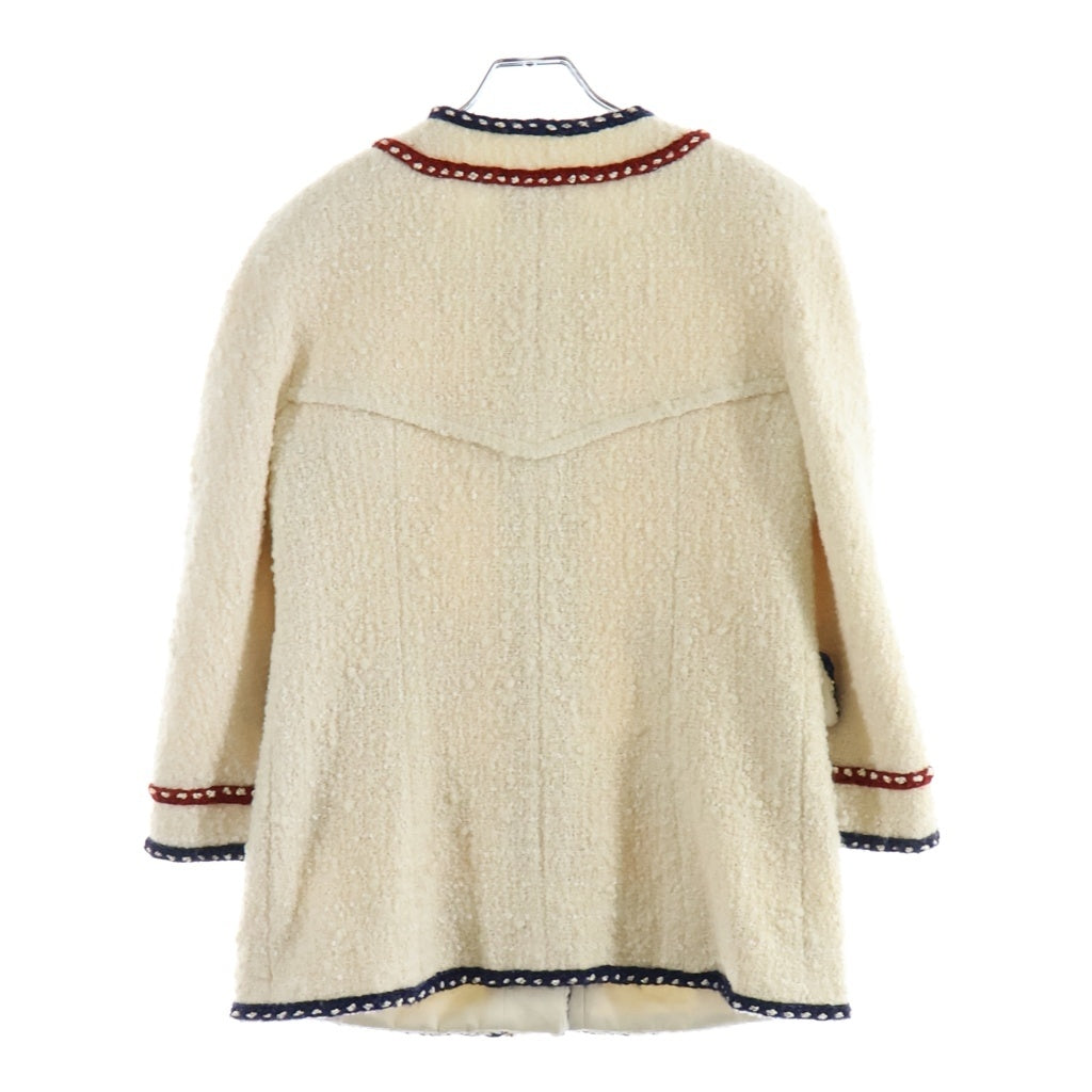 CHANEL(シャネル) ツイードノーカラーロングジャケット アイボリー ホワイト トリコロール レディース