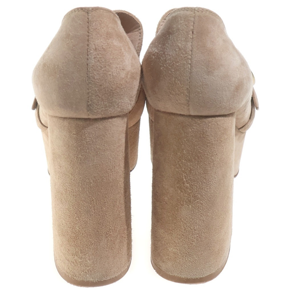 Gianvito Rossi(ジャンヴィト・ロッシ) チャンキー スエードヒールローファー シューズ ベージュ レディース