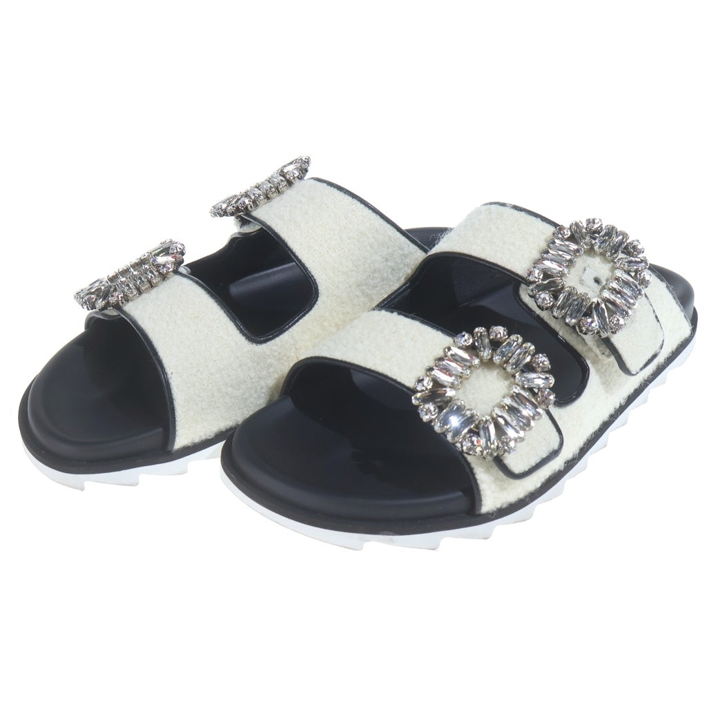 Roger Vivier(ロジェヴィヴィエ) スライディー ヴィヴ ストラス ビジューバックルサンダル アイボリー レディース