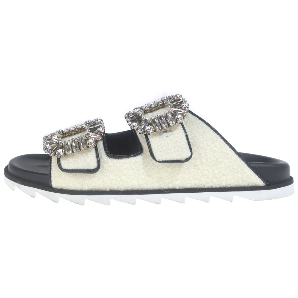 Roger Vivier(ロジェヴィヴィエ) スライディー ヴィヴ ストラス ビジューバックルサンダル アイボリー レディース