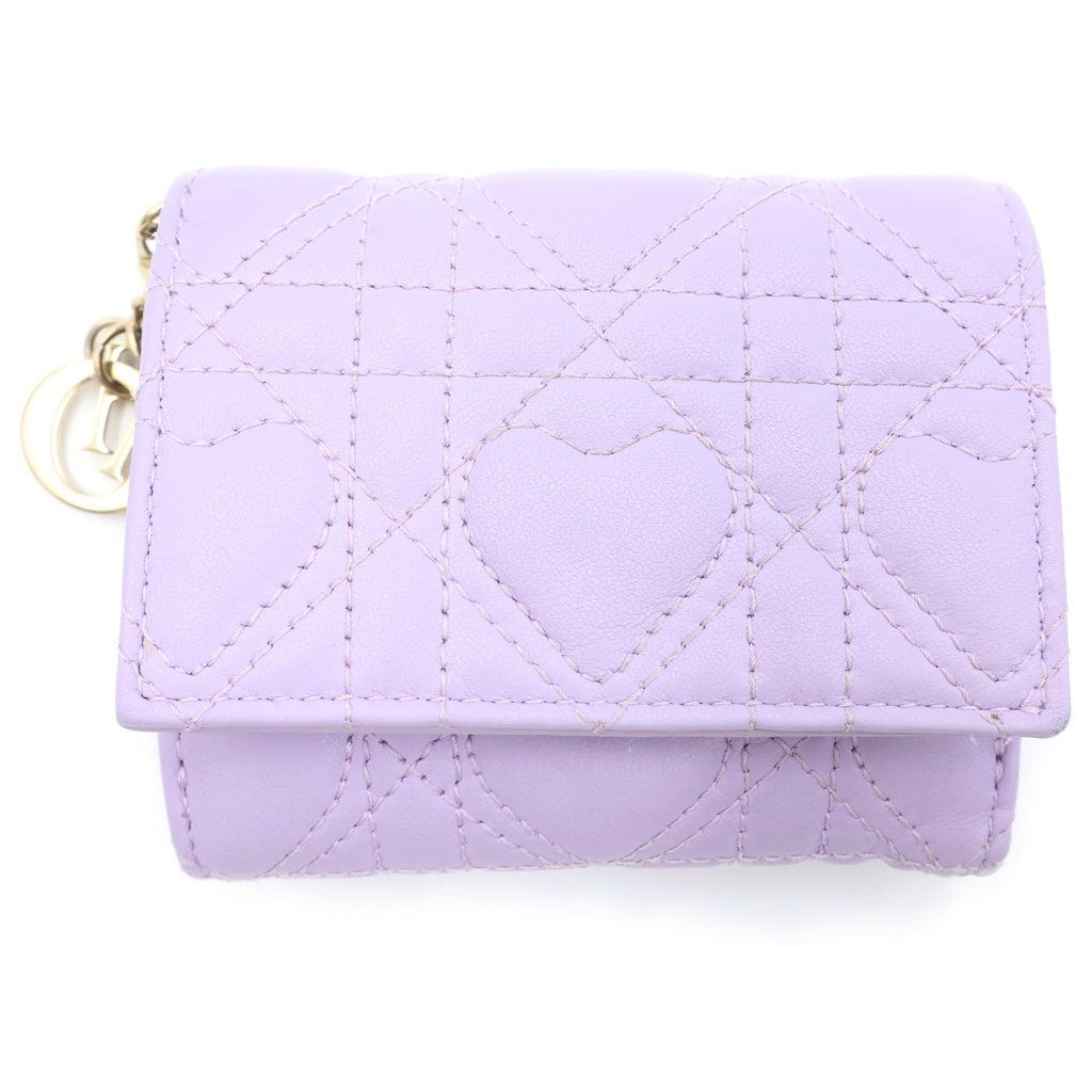 Christian Dior(クリスチャンディオール) レディディオール ロータスウォレット コンパクトウォレット 三つ折り財布 ライトパープル ラムスキン ゴールド金具 レディース