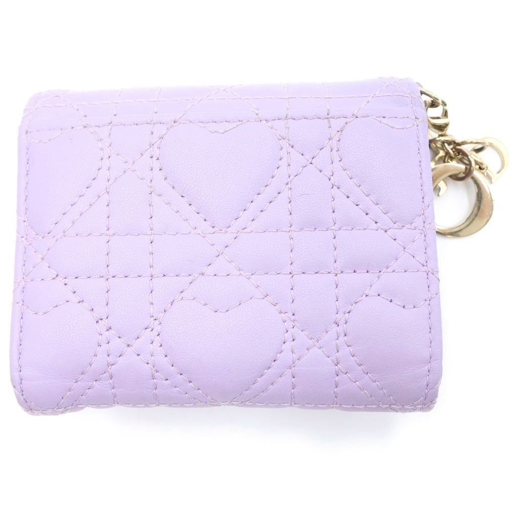 Christian Dior(クリスチャンディオール) レディディオール ロータスウォレット コンパクトウォレット 三つ折り財布 ライトパープル ラムスキン ゴールド金具 レディース