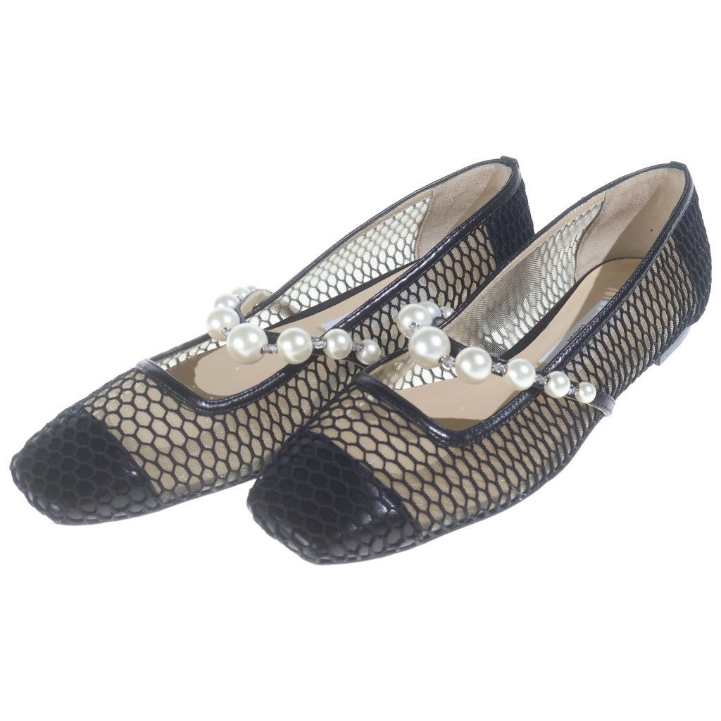 JIMMY CHOO(ジミーチュウ) パールデザイン メッシュパンプス フラットシューズ ブラック レディース