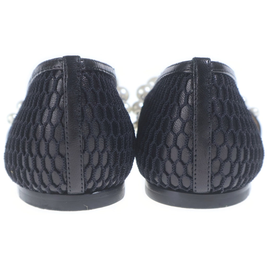 JIMMY CHOO(ジミーチュウ) パールデザイン メッシュパンプス フラットシューズ ブラック レディース