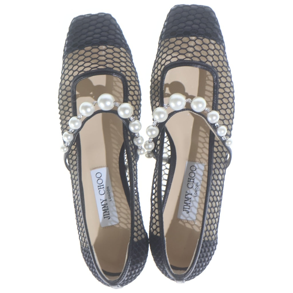 JIMMY CHOO(ジミーチュウ) パールデザイン メッシュパンプス フラットシューズ ブラック レディース