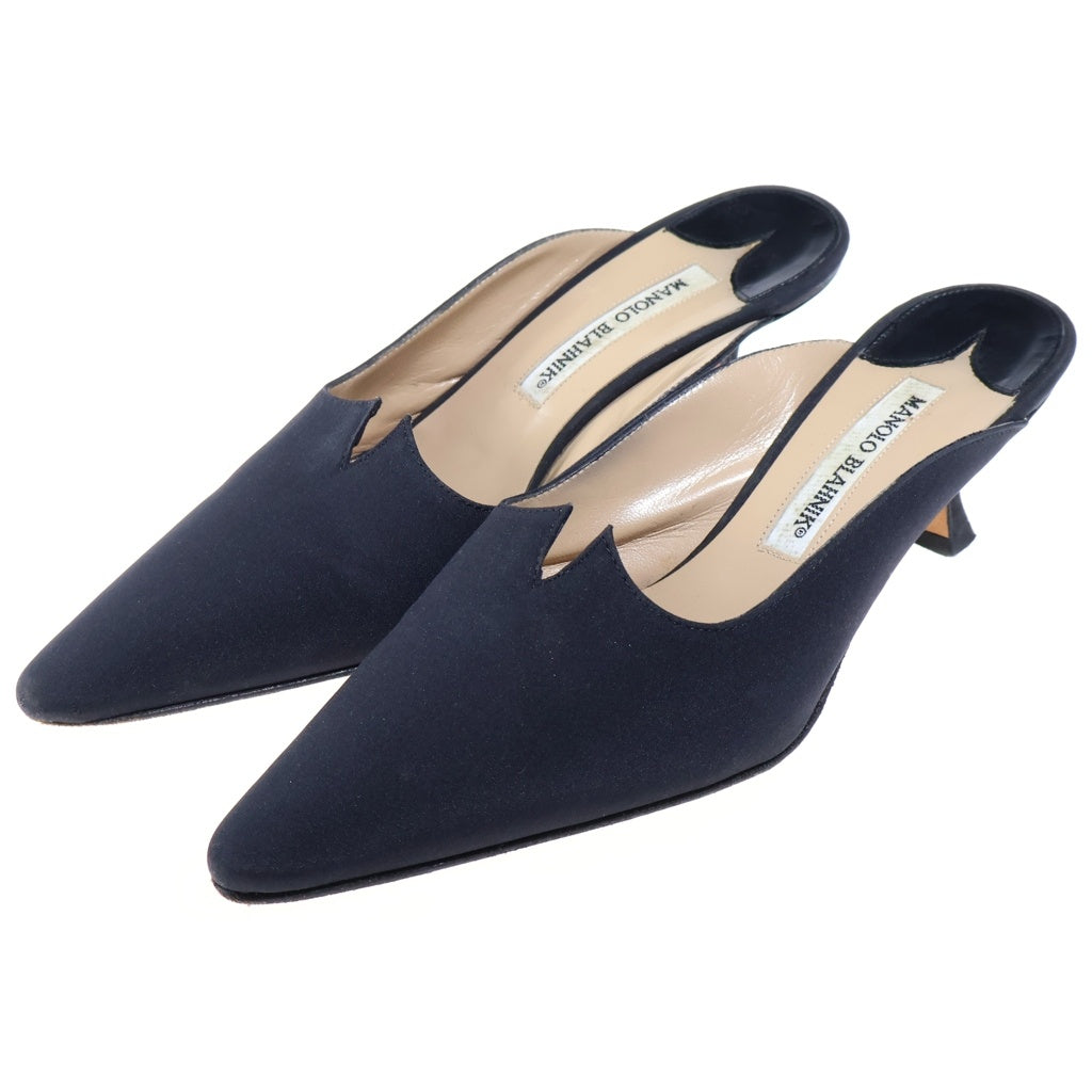 MANOLO BLAHNIK(マノロブラニク) サテンミュール パンプス サンダル ヒール ブラック レディース