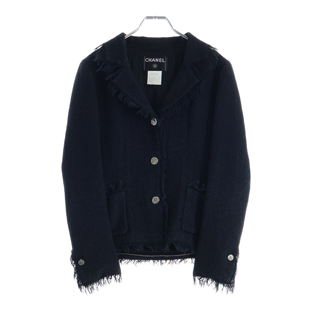 CHANEL(シャネル) ココマーク フリンジツイードジャケット ネイビー シルバー金具 P23500V13766 レディース