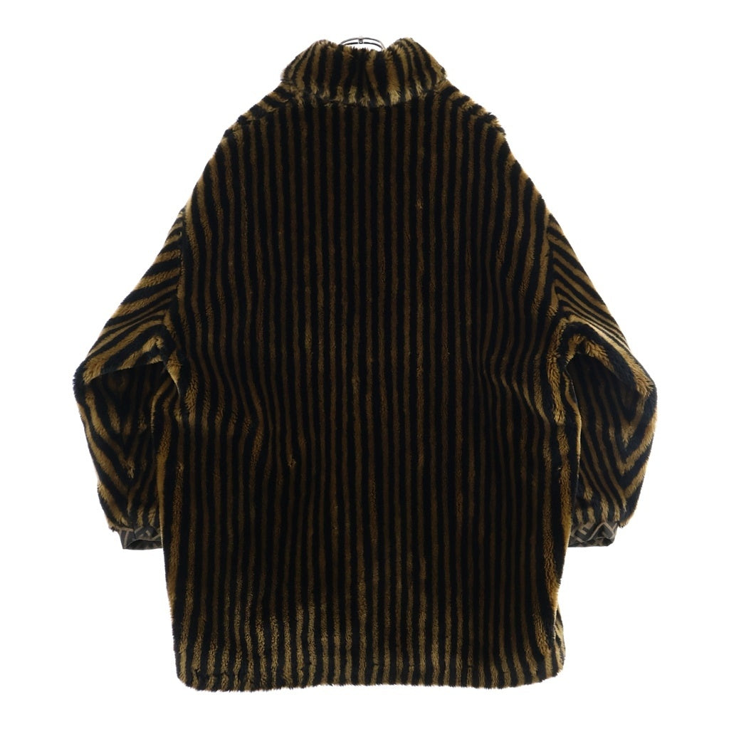 FENDI(フェンディ) ズッカ柄 ぺカンストライプ アセテート×レーヨン ファー ロング ブルゾン アウター #44 ブラウン レディース