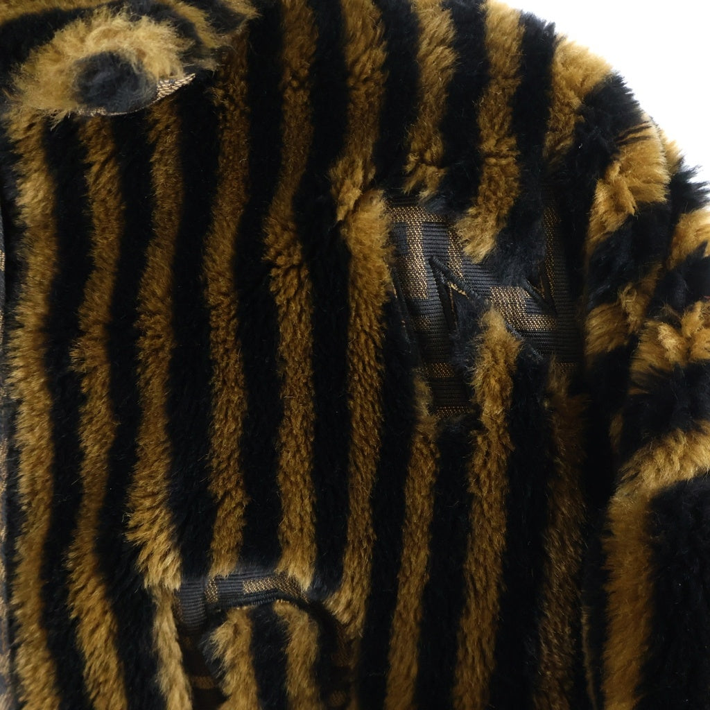 FENDI(フェンディ) ズッカ柄 ぺカンストライプ アセテート×レーヨン ファー ロング ブルゾン アウター #44 ブラウン レディース