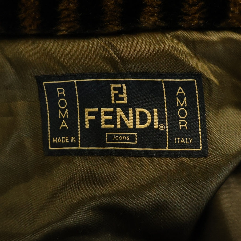 FENDI(フェンディ) ズッカ柄 ぺカンストライプ アセテート×レーヨン ファー ロング ブルゾン アウター #44 ブラウン レディース
