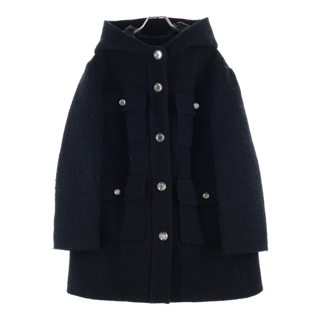 MOSCHINO(モスキーノ) クリスタルボタン ウール ツイード フーデッドコート ジャケット アウター #42 ブラック レディース