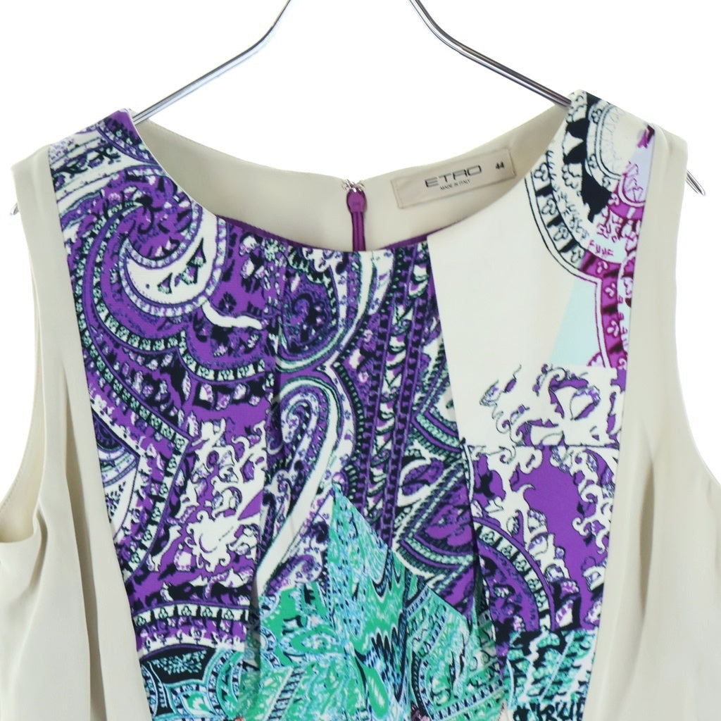ETRO(エトロ) ぺイズリー柄 総柄 タック レーヨン×コットン ウエスト切替 ノースリーブワンピース #44 アイボリー/マルチカラー レディース