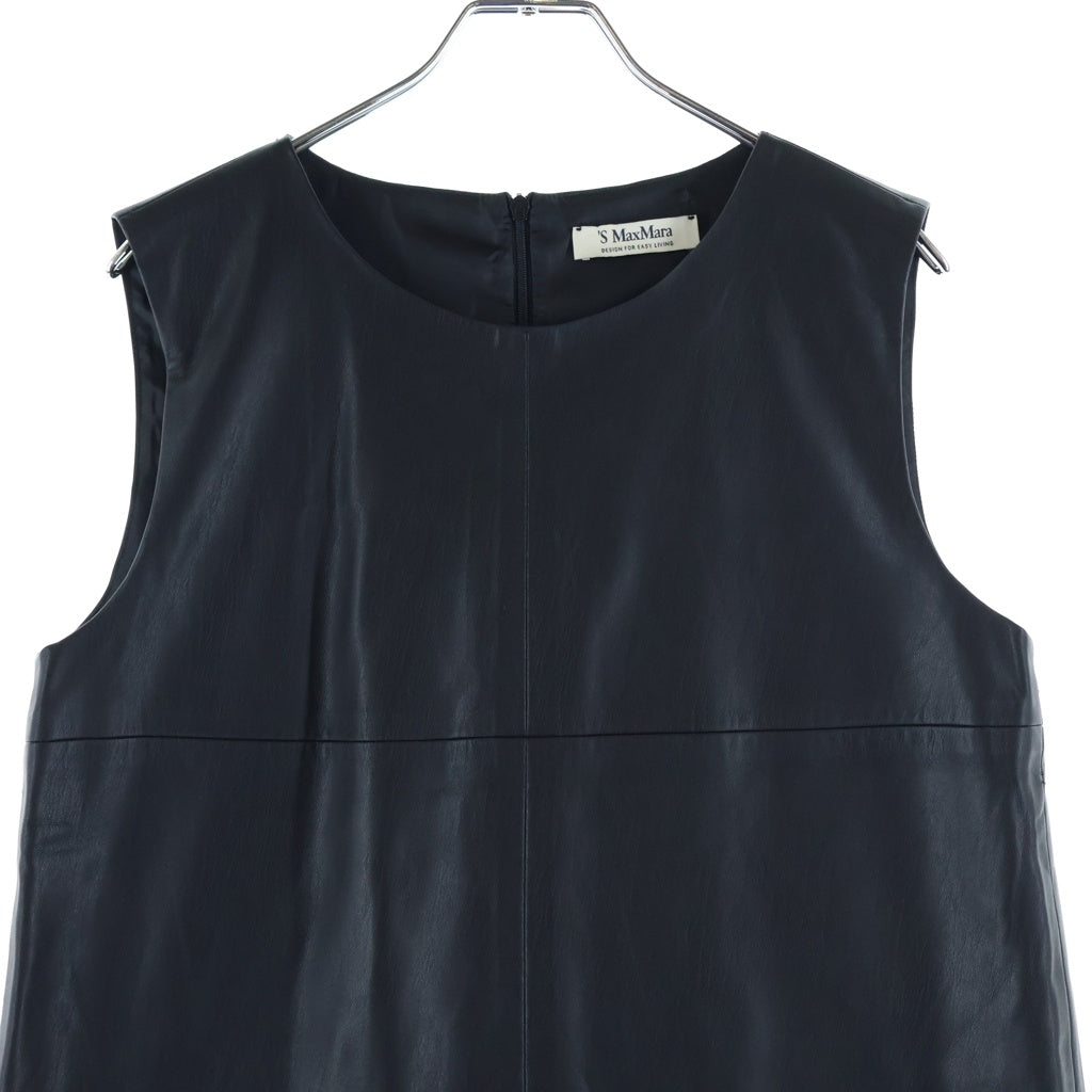 Max Mara(マックスマーラ) ポリエステル フェイクレザー ジャンパースカート ワンピース ノースリーブ ジャンスカ #M ブラック レディース