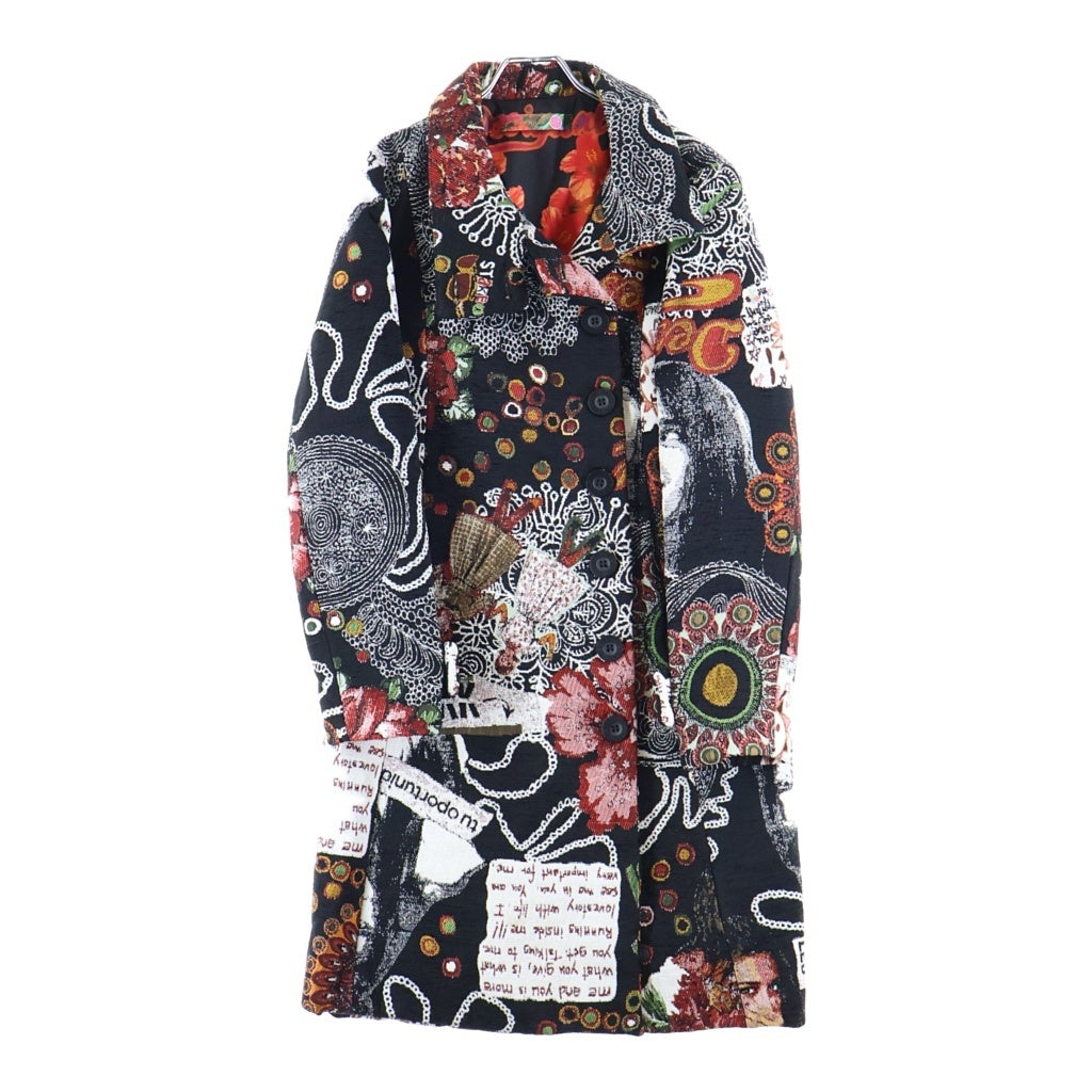 Desigual(デシグアル) 小ブラン織 フラワー デザインロングコート ブラック×マルチカラー レディース