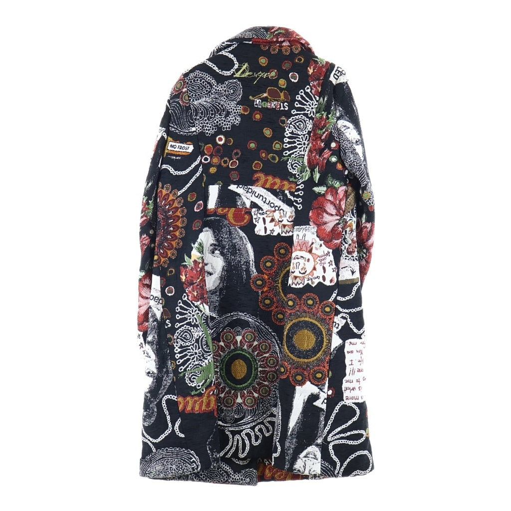 Desigual(デシグアル) 小ブラン織 フラワー デザインロングコート ブラック×マルチカラー レディース