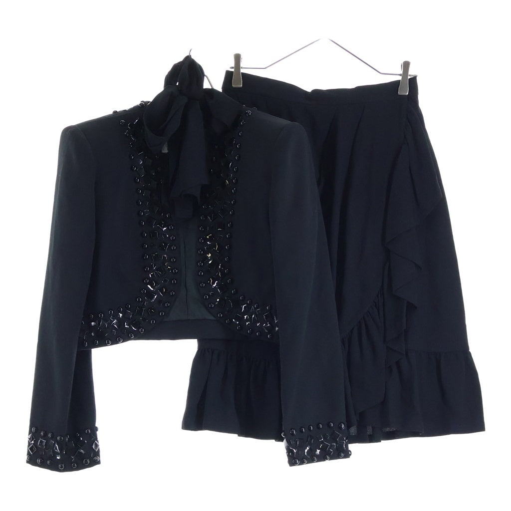 GIVENCHY(ジバンシィ) ドレスセットアップ ウール スタッズ ノーカラー フロントオープン ジャケット アセテート×レーヨン フレアスカート #ブラック レディース