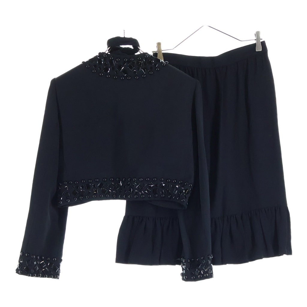 GIVENCHY(ジバンシィ) ドレスセットアップ ウール スタッズ ノーカラー フロントオープン ジャケット アセテート×レーヨン フレアスカート #ブラック レディース