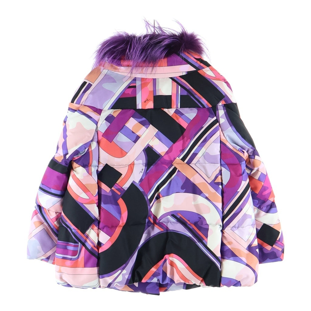EMILIO PUCCI(エミリオプッチ) プッチ総柄プリント ファー ダブルブレスト ダウンジャケット パープル 46YB20 レディース