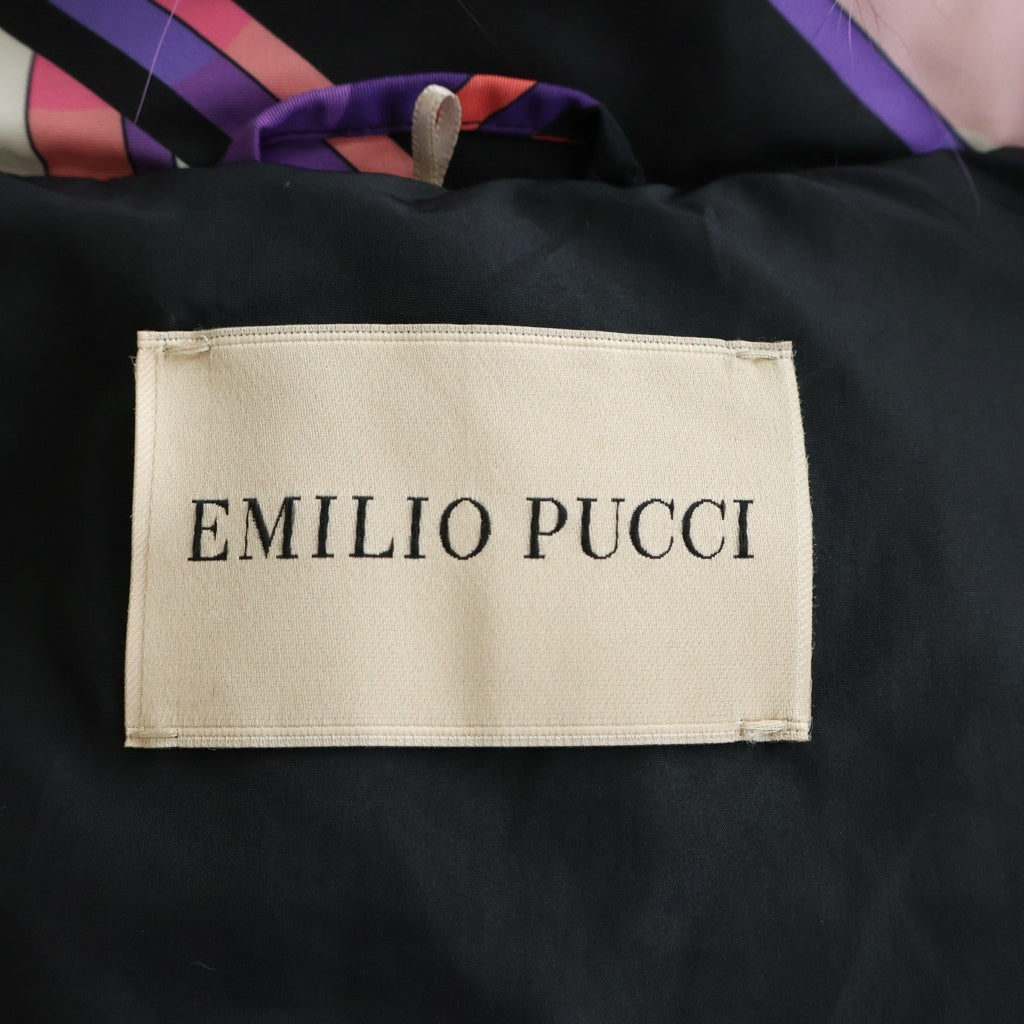 EMILIO PUCCI(エミリオプッチ) プッチ総柄プリント ファー ダブルブレスト ダウンジャケット パープル 46YB20 レディース