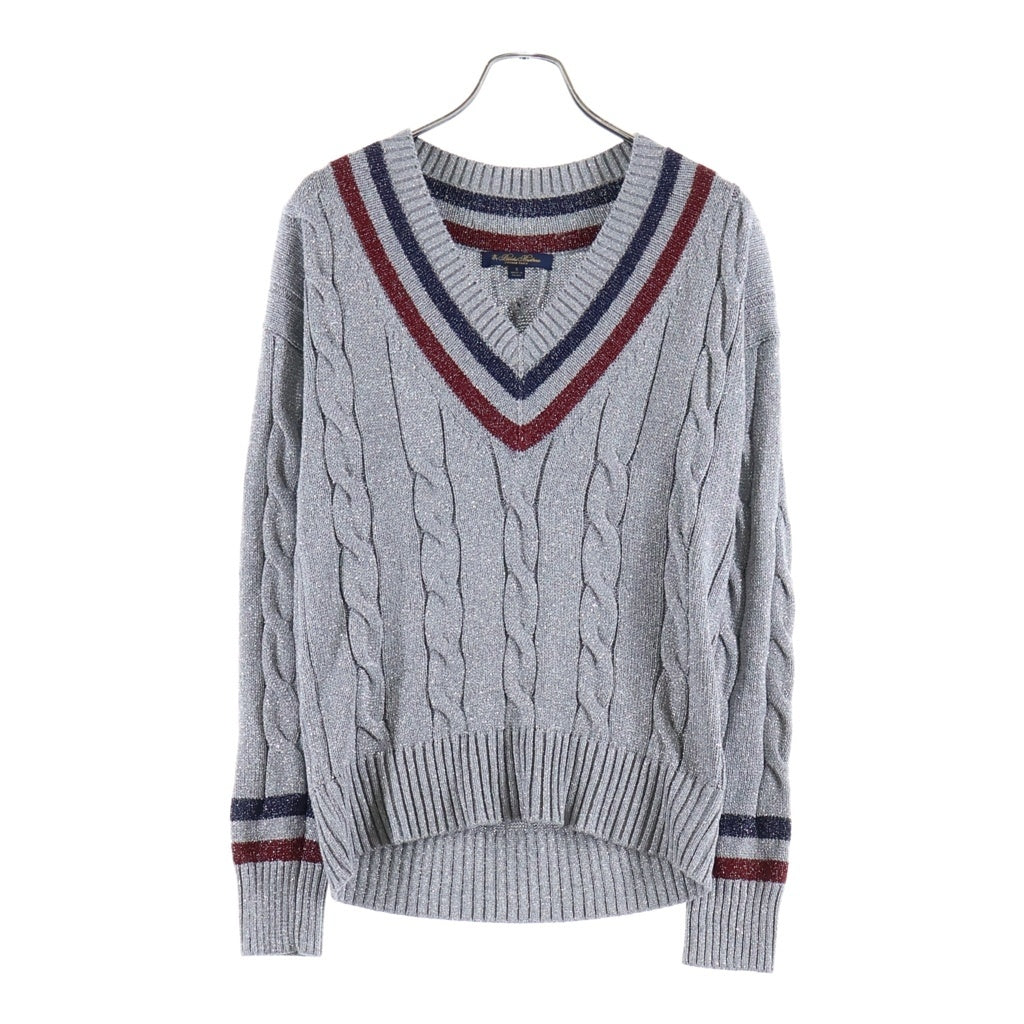 BROOKS BROTHERS(ブルックス ブラザーズ) ケーブルVネックラメニット トップス シルバー グレー レディース