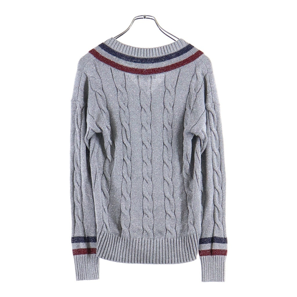 BROOKS BROTHERS(ブルックス ブラザーズ) ケーブルVネックラメニット トップス シルバー グレー レディース
