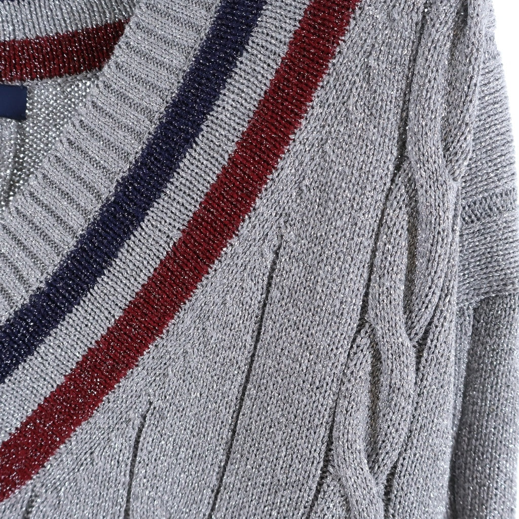 BROOKS BROTHERS(ブルックス ブラザーズ) ケーブルVネックラメニット トップス シルバー グレー レディース