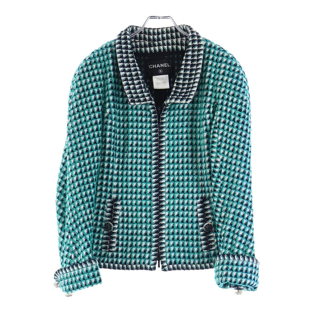 CHANEL(シャネル) グリポアボタン ツイード ジップアップ ジャケット グリーン レディース P53162V39606