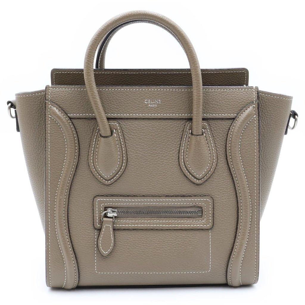 CELINE(セリーヌ) ラゲージ ナノショッパー スリ 2WAYハンドバッグ ショルダーバッグ グレージュ レザー シルバー金具 レディース